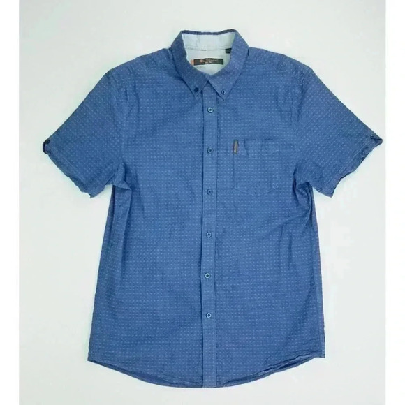 Ben Sherman Size Large Men Blue Pattern Pocket Logo Tag Short Sleeve Button Down - Picture 1 of 13